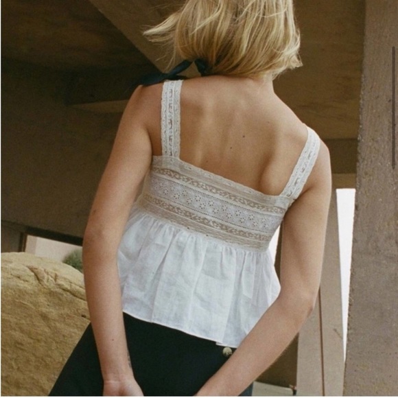 💋SOLD💋 🍾🤍DÔEN ‘Beaux’ Ramie Lace Ruffle Blouse Salt XS✨💋 - Picture 13 of 13